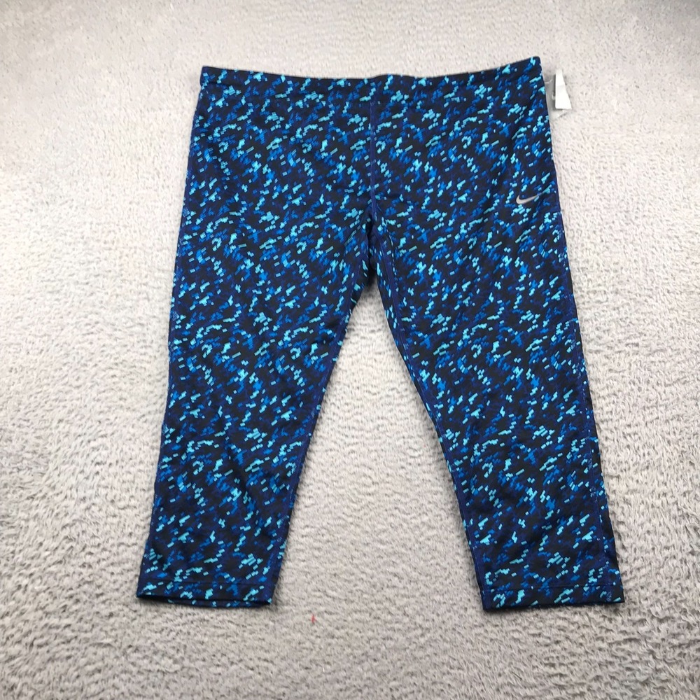 Nike Dri-FIT Essential Printed Running Capris Womens 2X Navy Pixel Print NEW NWT